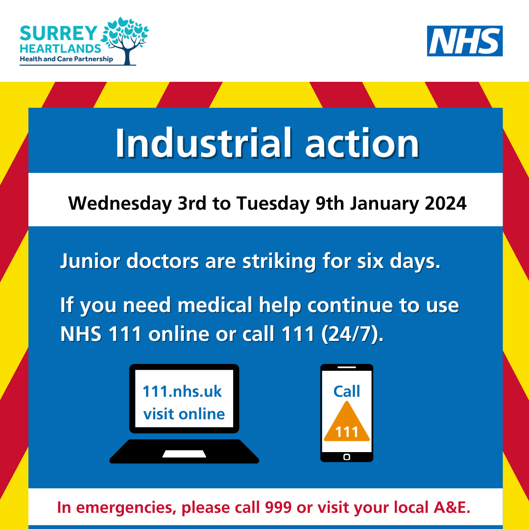 Graphic displaying the dates of industrial action in January, from 3rd to 9th January 2024